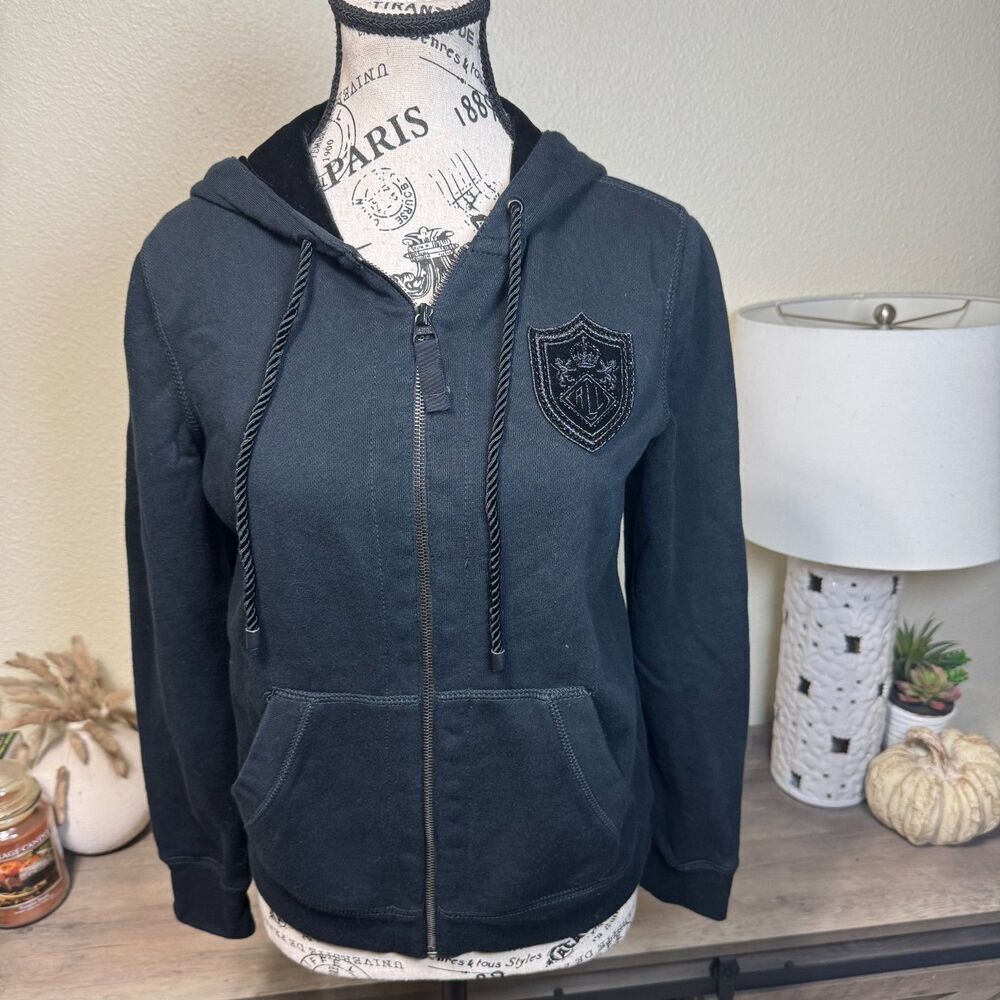 VTG Y2k Lauren Ralph Lauren Hooded Full Zip Sweatshirt Black RL Crest Sz S